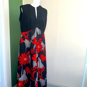 Vintage 60s Bold Red and Black Floral Maxi Dress